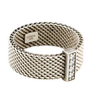 Tiffany Mesh sterling silver and diamond ring size 8